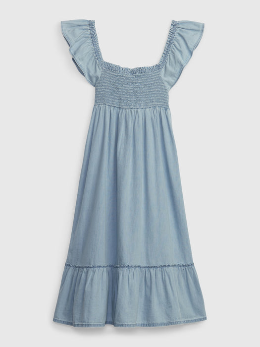 Kids Smocked Denim Dress with Washwell