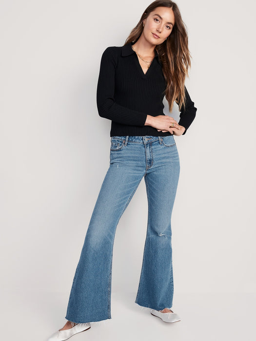 Mid-Rise Cut-Off Super-Flare Jeans for Women
