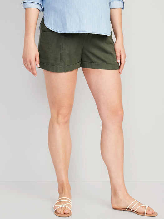 Maternity Full Panel Linen-Blend Shorts  -- 3.5-inch inseam