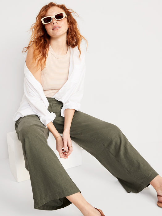 High-Waisted Linen-Blend Wide-Leg Pants for Women