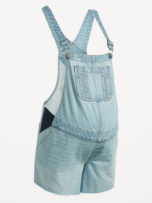 Maternity Side-Panel Slouchy Non-Stretch Jean Cut-Off Shortalls -- 5-inch inseam
