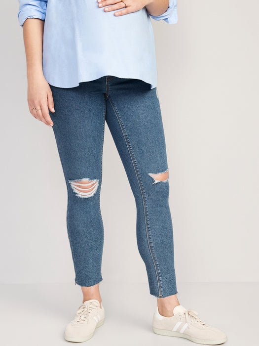 Maternity Premium Full Panel Rockstar Super Skinny Ripped Ankle Jeans