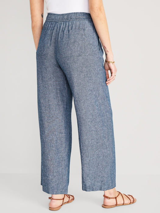 High-Waisted Linen-Blend Wide-Leg Pants for Women