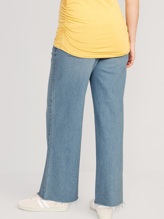 Maternity Full-Panel Ripped Cut-Off Wide-Leg Jeans
