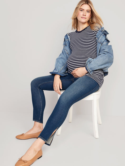 Maternity Rollover-Panel Side-Slit 360° Stretch Skinny Jeans
