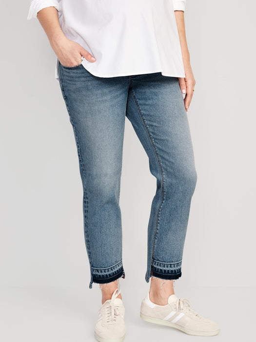 Maternity Full Panel Cropped Step-Hem Boyfriend Straight Jeans