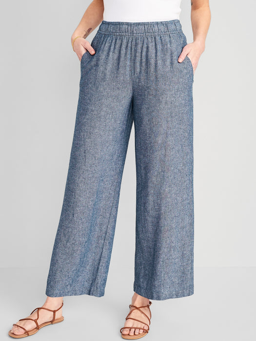 High-Waisted Linen-Blend Wide-Leg Pants for Women