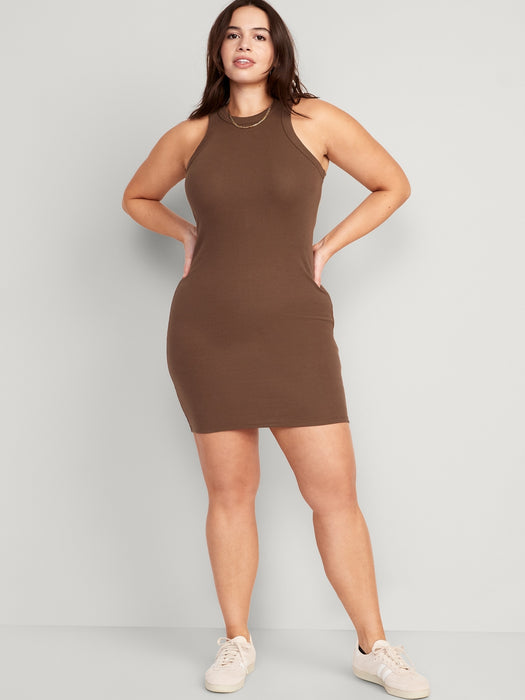 Fitted Sleeveless Rib-Knit Mini Dress for Women