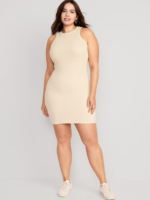Fitted Sleeveless Rib-Knit Mini Dress for Women