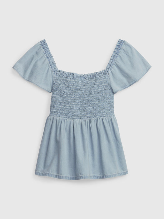 Kids Smocked Denim Top with Washwell