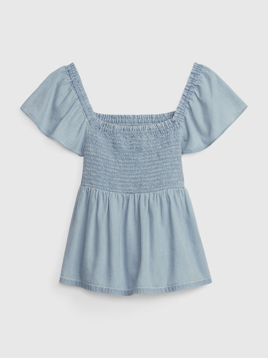 Kids Smocked Denim Top with Washwell