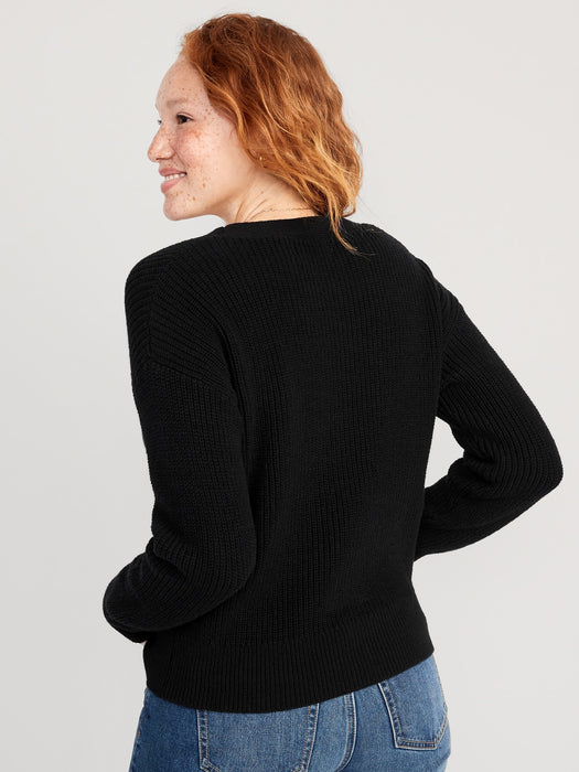 Lightweight Cotton and Linen-Blend Shaker-Stitch Cardigan Sweater for Women