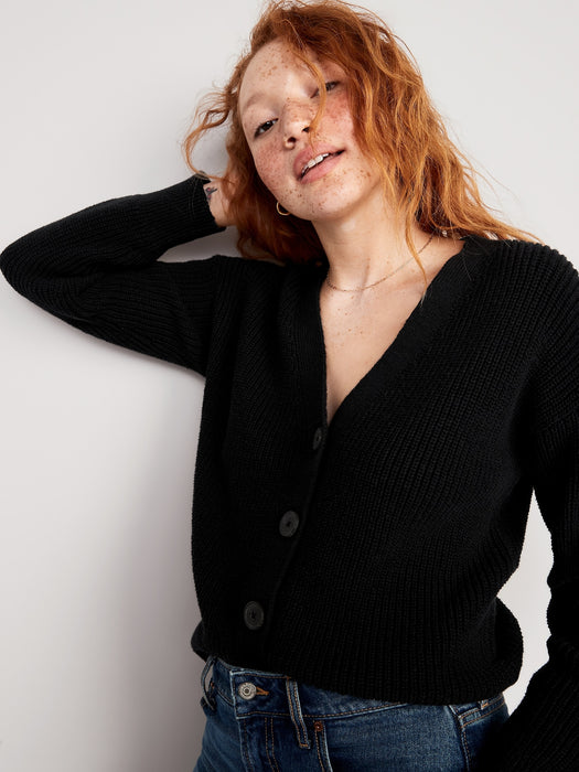 Lightweight Cotton and Linen-Blend Shaker-Stitch Cardigan Sweater for Women