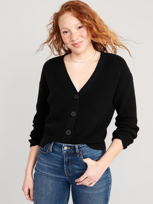 Lightweight Cotton and Linen-Blend Shaker-Stitch Cardigan Sweater for Women