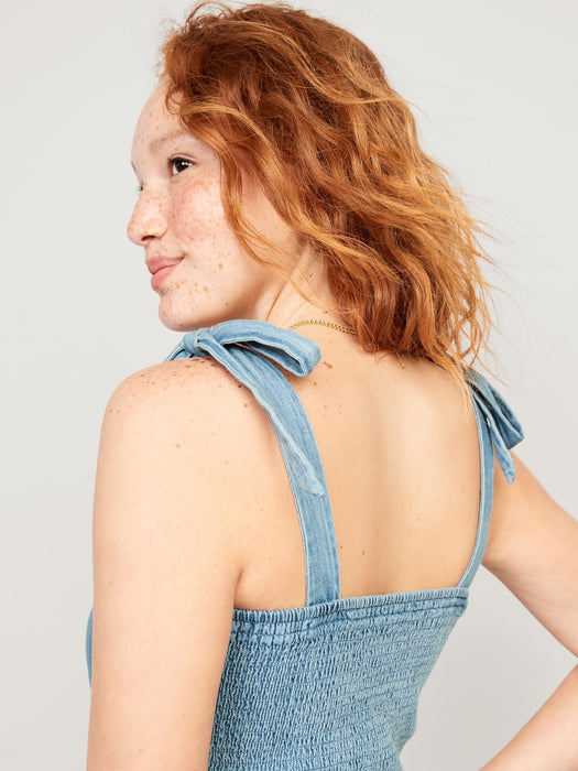 Fitted Tie-Shoulder Cropped Jean Corset Cami Top for Women