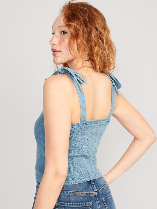Fitted Tie-Shoulder Cropped Jean Corset Cami Top for Women
