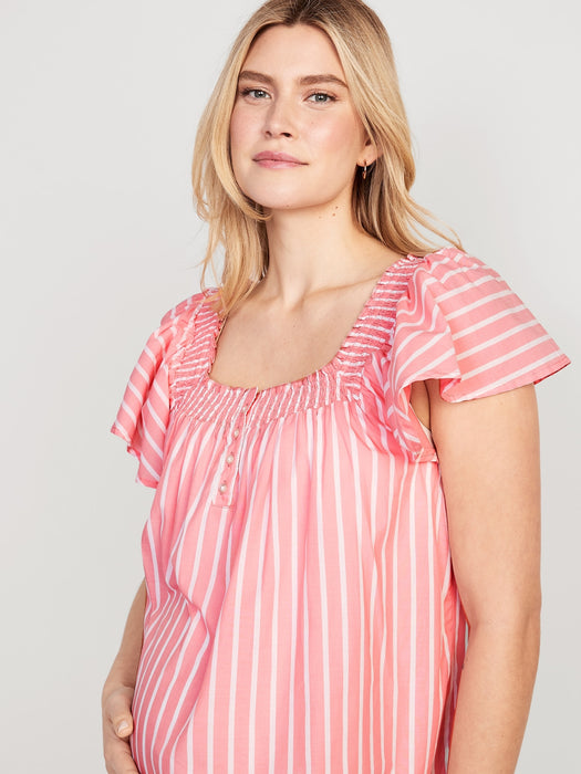 Maternity Smocked Flutter-Sleeve Nightgown