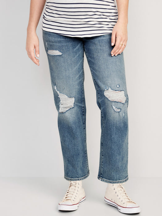 Maternity Full Panel Boyfriend Straight Ripped Jeans