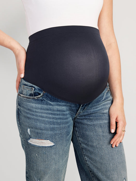 Maternity Full Panel Boyfriend Straight Ripped Jeans