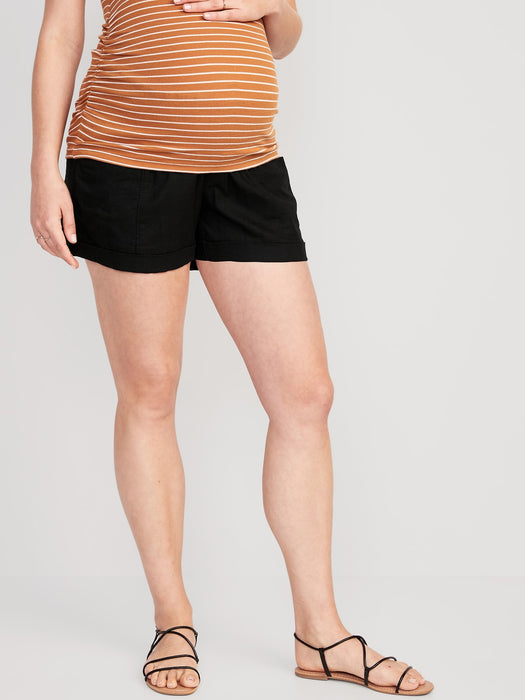 Maternity Full Panel Linen-Blend Shorts  -- 3.5-inch inseam