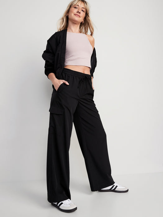 High-Waisted StretchTech Wide-Leg Cargo Pants for Women