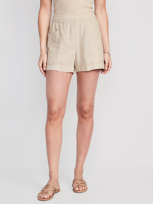 High-Waisted Linen-Blend Utility Shorts for Women -- 3.5-inch inseam