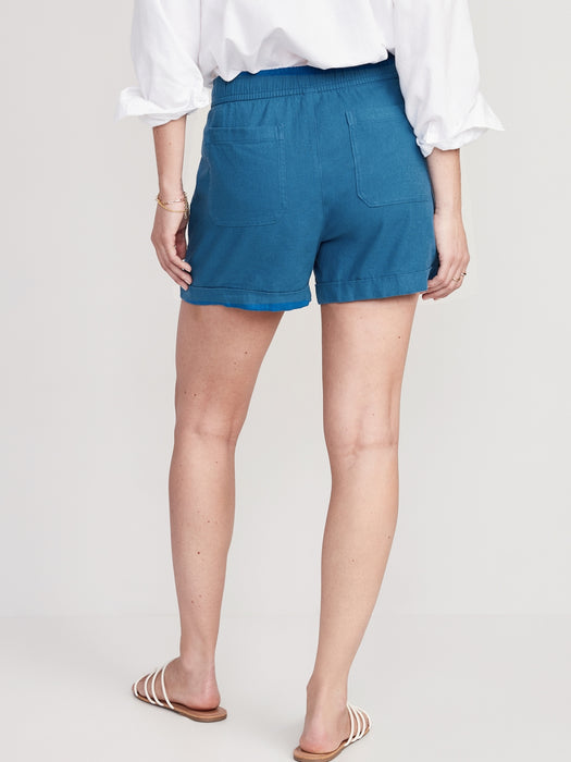 High-Waisted Linen-Blend Utility Shorts for Women -- 3.5-inch inseam