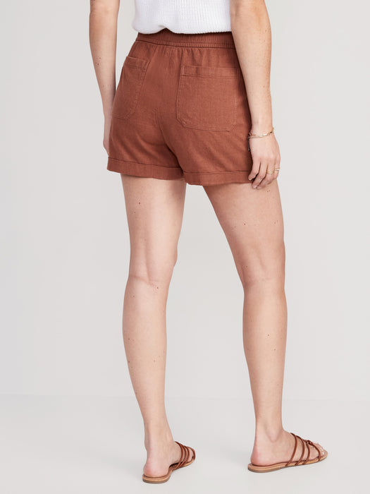 High-Waisted Linen-Blend Utility Shorts for Women -- 3.5-inch inseam