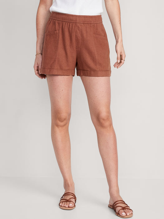 High-Waisted Linen-Blend Utility Shorts for Women -- 3.5-inch inseam