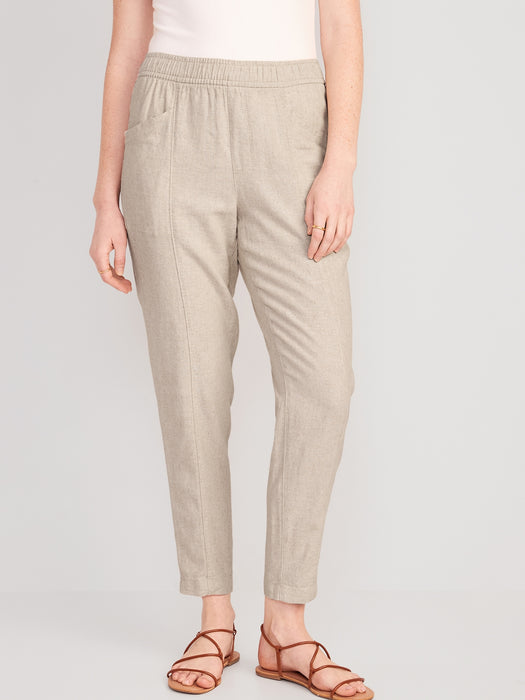 High-Waisted Cropped Linen-Blend Tapered Pants for Women