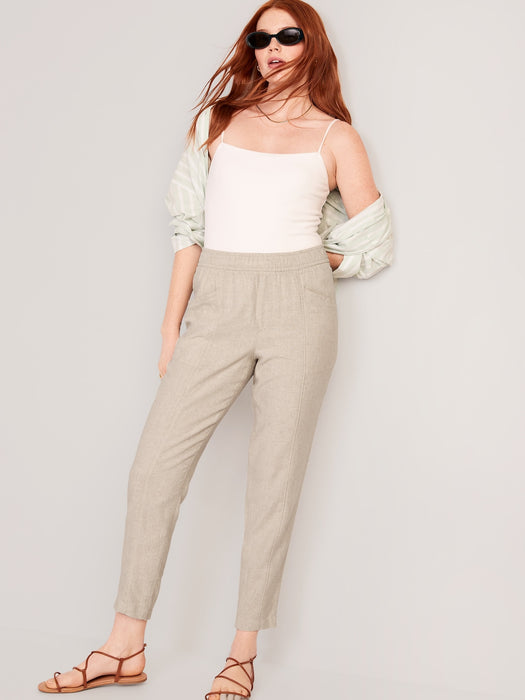 High-Waisted Cropped Linen-Blend Tapered Pants for Women