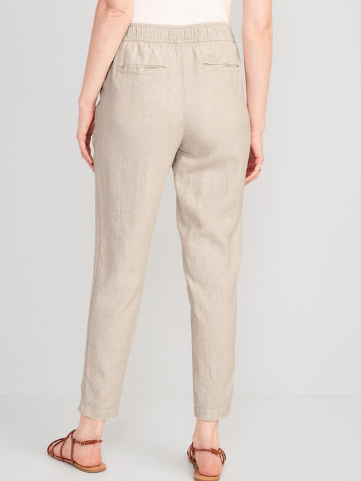 High-Waisted Cropped Linen-Blend Tapered Pants