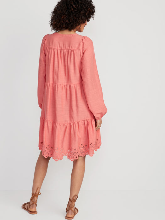 Tiered Lace-Up Mini Swing Dress for Women