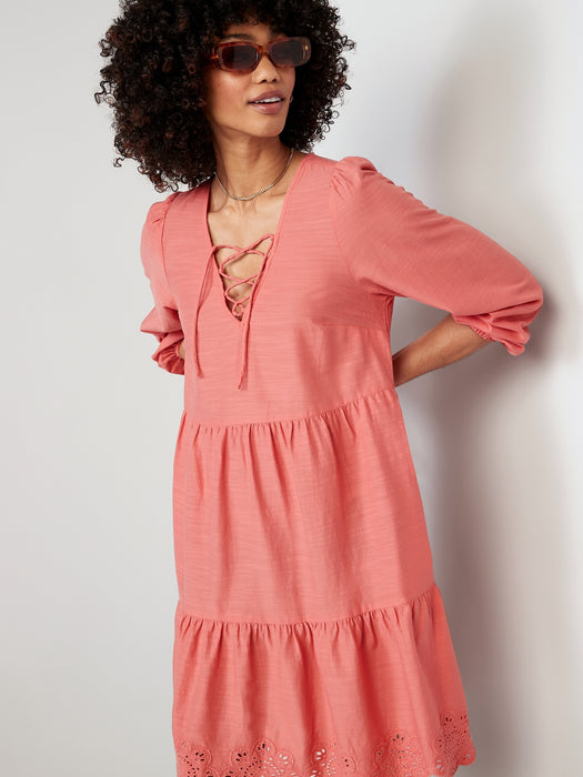 Tiered Lace-Up Mini Swing Dress for Women