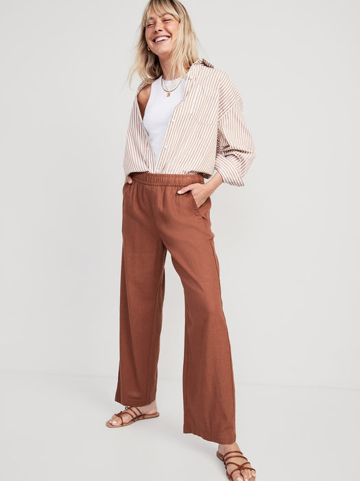 High-Waisted Linen-Blend Wide-Leg Pants for Women