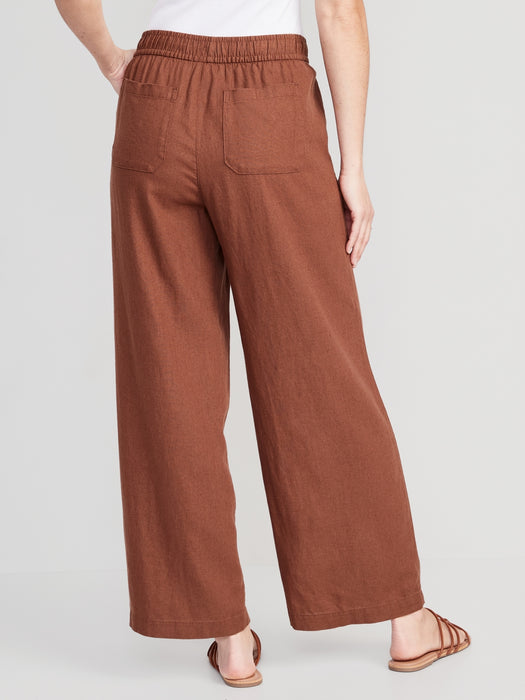 High-Waisted Linen-Blend Wide-Leg Pants for Women