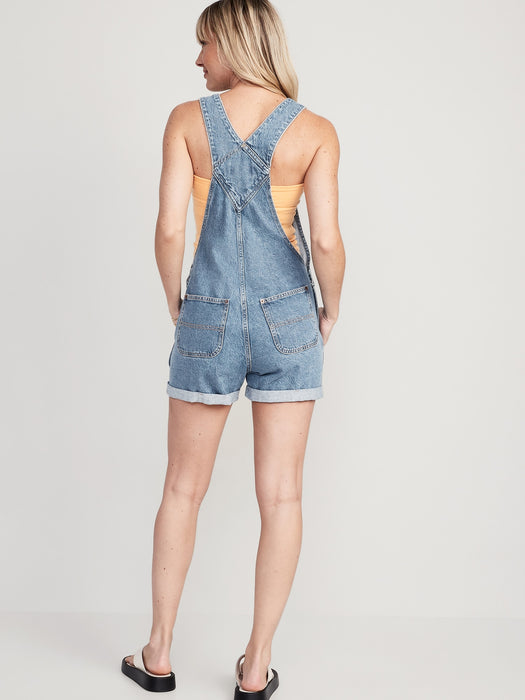 Slouchy Straight Non-Stretch Jean Short Overalls for Women -- 3.5-inch inseam