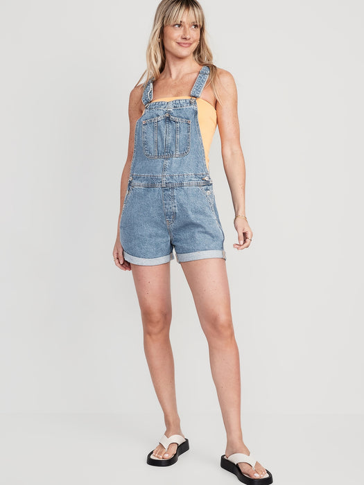 Slouchy Straight Non-Stretch Jean Short Overalls for Women -- 3.5-inch inseam