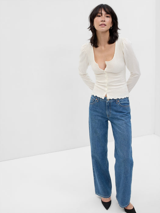 Featherweight Smocked Button-Front Top