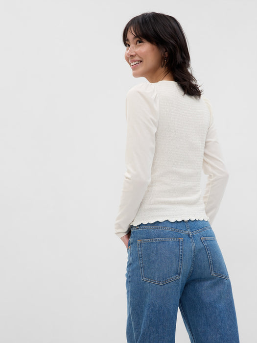 Featherweight Smocked Button-Front Top