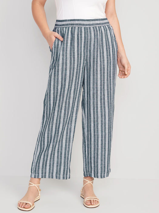 High-Waisted Striped Linen-Blend Wide-Leg Pants for Women