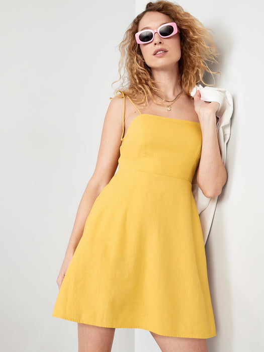 Fit & Flare Tie-Strap Linen-Blend Mini Dress for Women