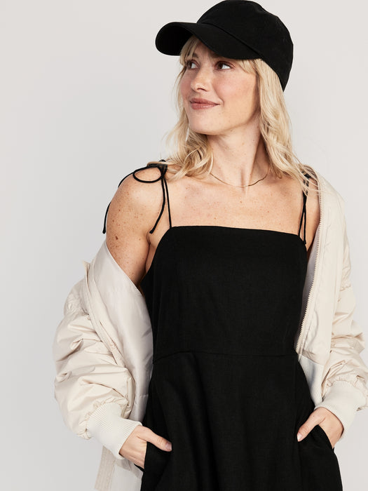 Fit & Flare Tie-Strap Linen-Blend Mini Dress for Women