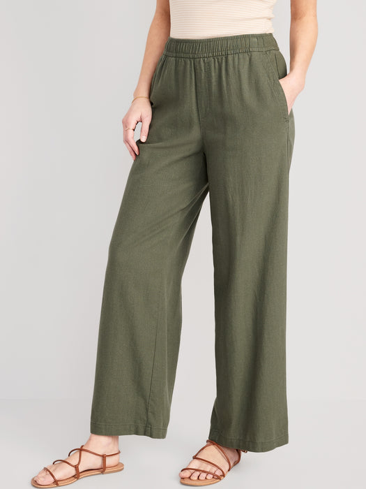 High-Waisted Linen-Blend Wide-Leg Pants for Women