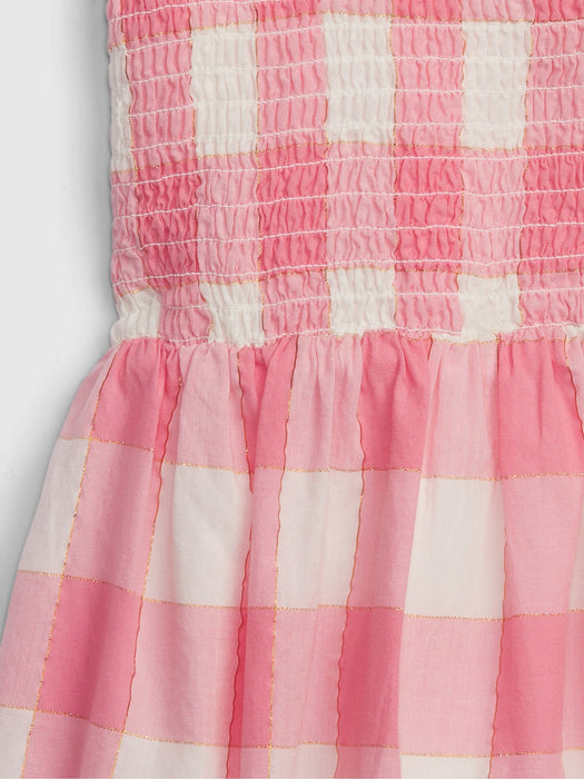 Toddler Shiny Smocked Gingham Dress