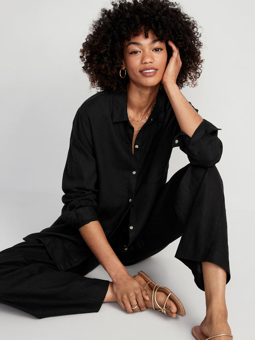 Linen-Blend Boyfriend Shirt for Women