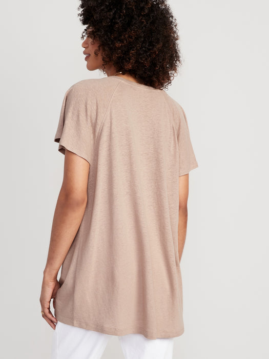 Oversized V-Neck Linen-Blend Tunic T-Shirt for Women