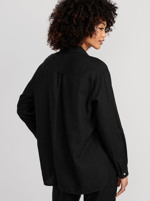 Linen-Blend Boyfriend Shirt for Women