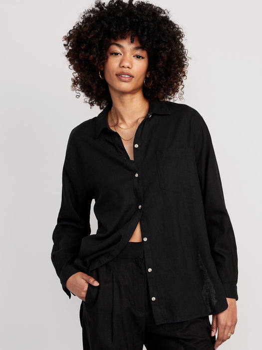 Linen-Blend Boyfriend Shirt for Women