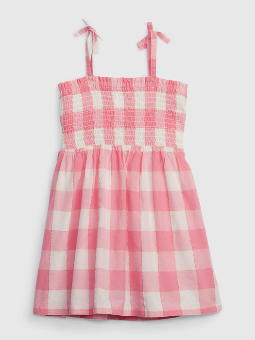 Toddler Shiny Smocked Gingham Dress